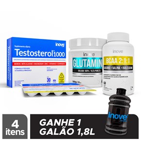 BCAA + GLUTAMINA 150G + TESTOSTEROL 30 COMP + GALÃO