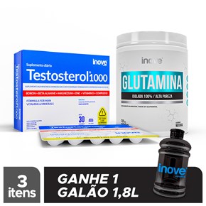 GLUTAMINA 300G + TESTOSTEROL 30 COMP + GALÃO