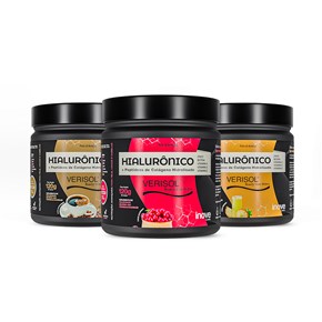 Kit Colágeno Verisol + Ácido Hialurônico - 3 Potes c/ 120g cada Sabores Café - Cranberry - Abacaxi -